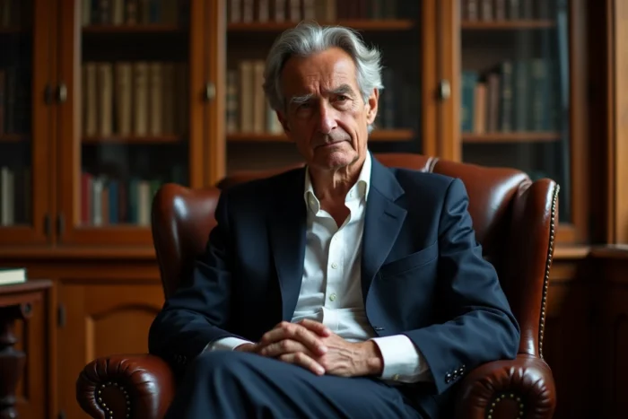 Portrait d'Alain Bauer dans son bureau, air pensif et fatigué, illustrant son état de santé en 2026