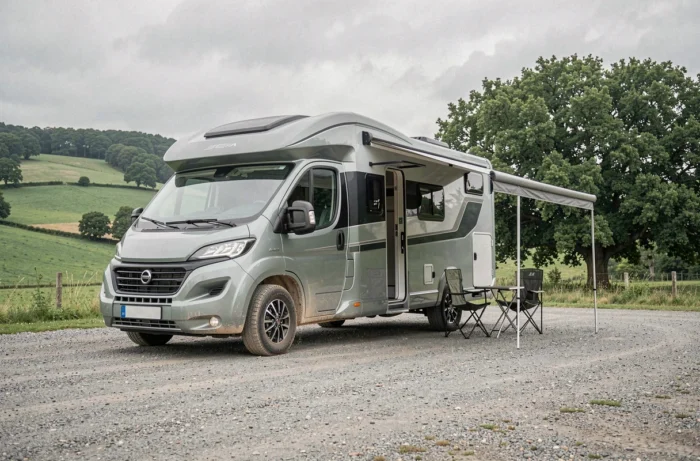 Camping-car stationné dans un cadre naturel verdoyant près de Dancharia au Pays Basque