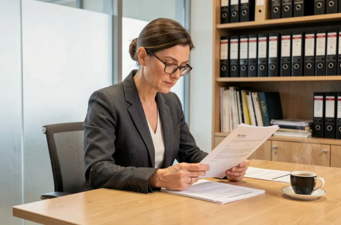 Femme responsable politique travaillant dans son bureau, symbole de la frontière entre vie professionnelle et vie privée